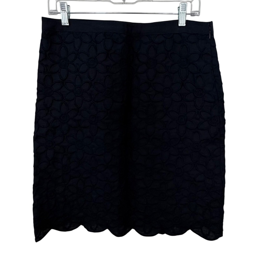 Talbots Women's Skirt 100% Linen Blue Floral Embroidered Short Classic‎ Size 8